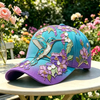 Hummingbird & Floral Art Print Casual Baseball Cap